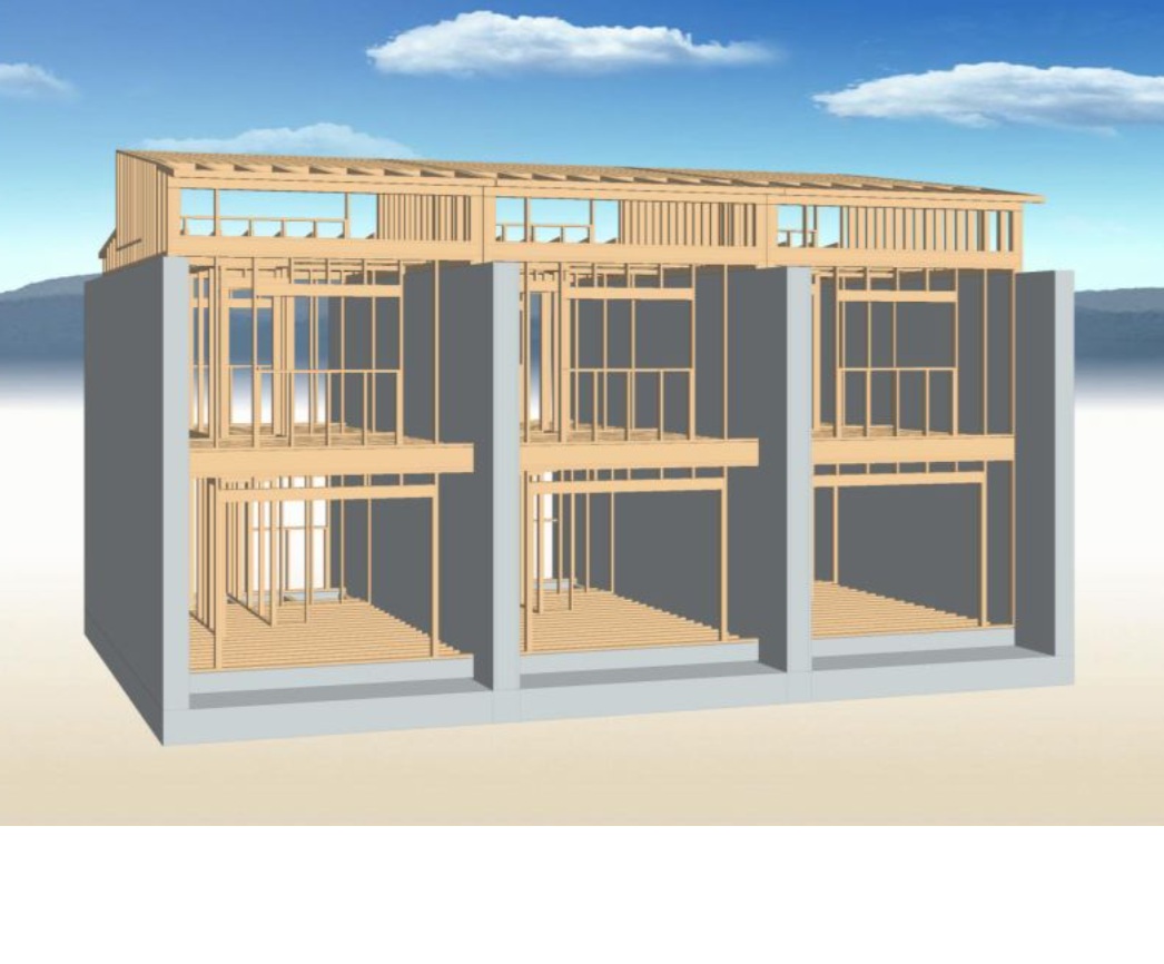 RC structural core paired with a timber infill frame — concept structure image